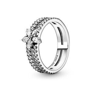 Sterling Silver Sparkling Flower Double Ring